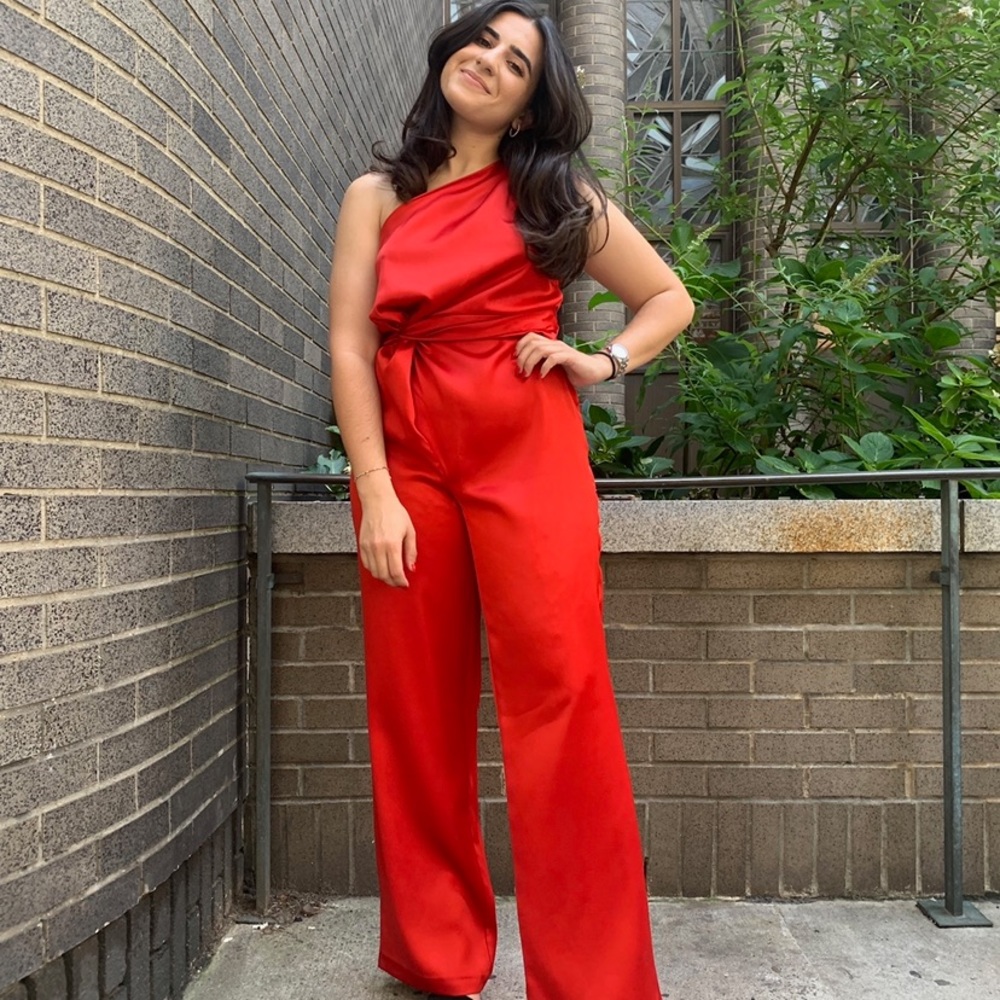 Red silk romper